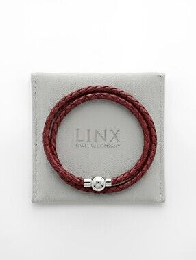 Linx Double Burgundy Leather Braided Cord Bracelet with Magnetic Clasp